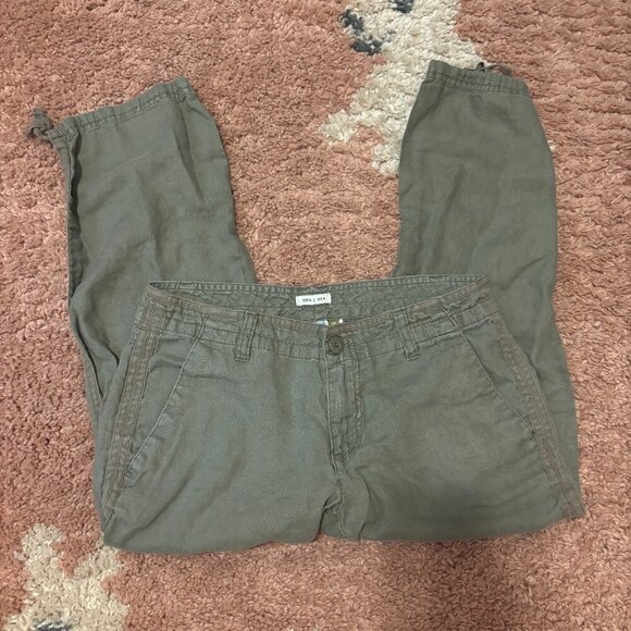 VTG Old Navy 100% Linen Capri Pants Women's 2 Y2K Olive Green Cropped Low Waist - Picture 1 of 6